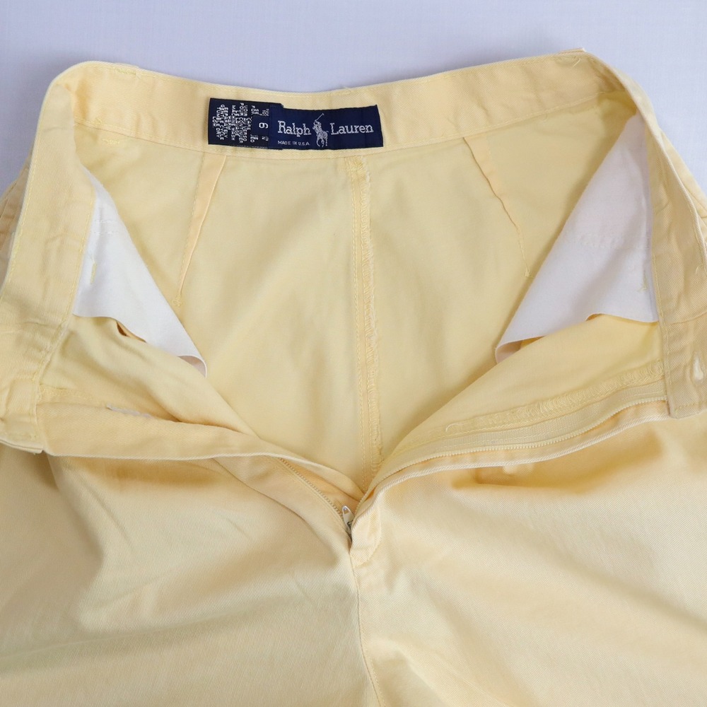 Ralph Lauren Pleated Shorts Women 6 Yellow Vintage 90s Cotton High Rise Red Pony - Picture 10 of 13